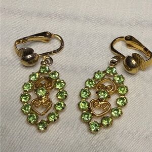 Gold-Tone Clip-On Earrings with Peridot Green Rhinestones